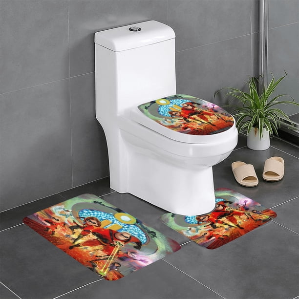 Los Increíbles Juego de 3 alfombras de baño de coral fleece: tapete de baño + alfombra de inodoro en forma de U + funda de tapa de inodoro en forma de O