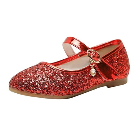 

URMAGIC Flower Girls Dress Shoes Toddler Kids Wedding Party Low Heel Mary Jane Princess Shoes Sparkle Glitter Flat Shoes