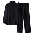 thumbnail image 2 of HAJWOH Men’s Cotton Linen Tai Chi Set 2 Piece Kung Fu Outfits Long Sleeve Martial Arts Training Suit Lightweight Breathable Workout Clothing Black XL, 2 of 6