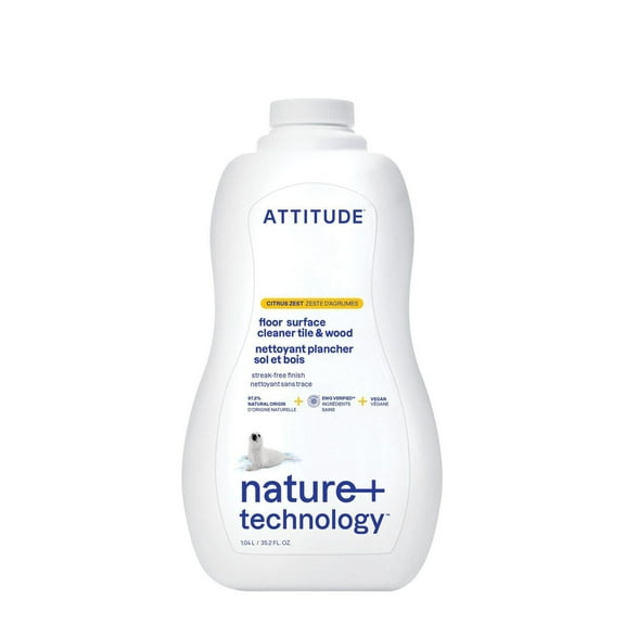 ATTITUDE nature+ technology, Nettoyant Naturel, Nettoyant pour Surfaces de Plancher Tuiles & Bois, Zeste d'Agrumes, 1.04L