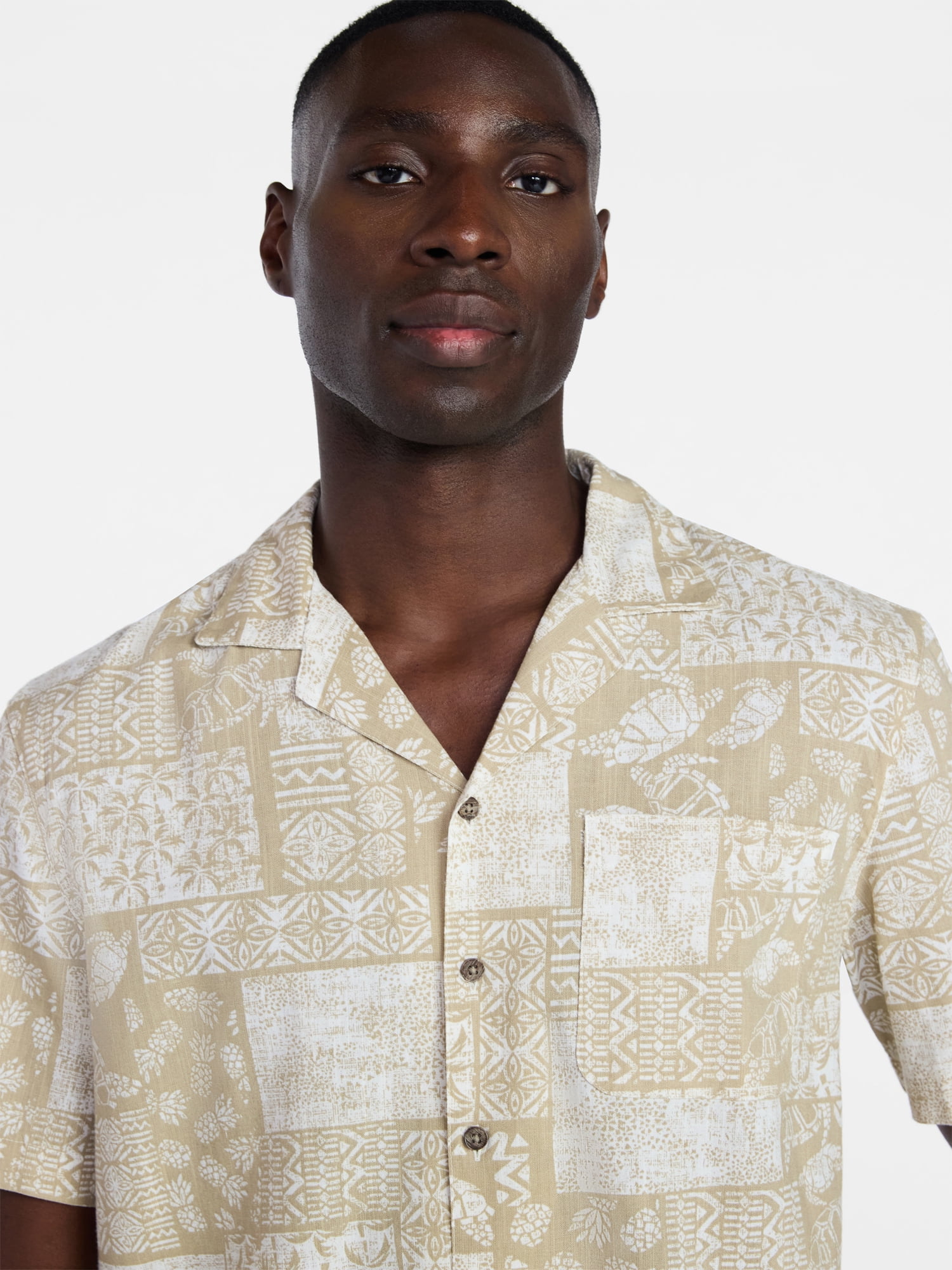 George Men's Relaxed Fit Linen Blend Camp Shirt with Short Sleeves, Sizes S-5XL, LT-3XLT