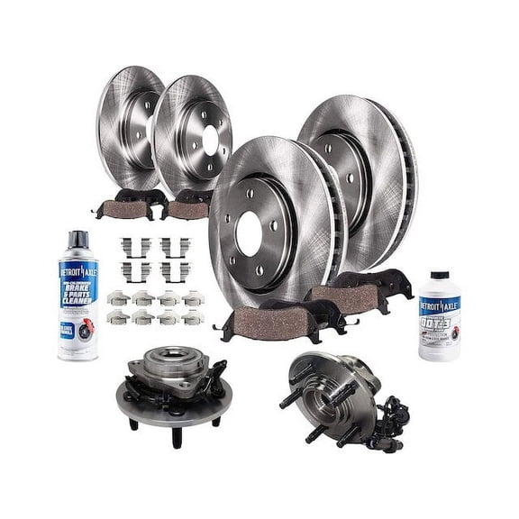 Front and Rear Brake Pad and Rotor and Wheel Hub Kit - Compatible with 2002 - 2005 Ford Explorer 4-Door 2003 2004