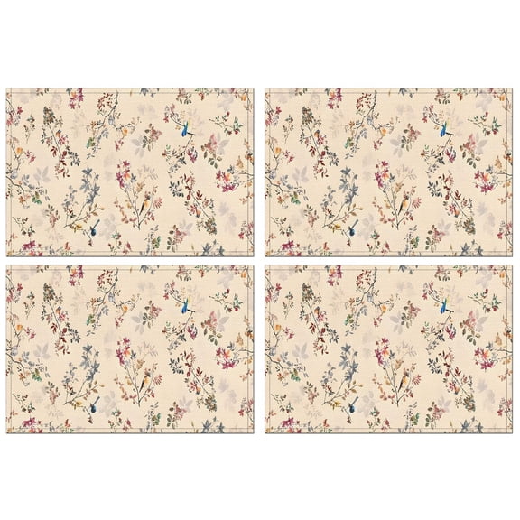Pioneer Flower Floral Print Pattern Summer Placemats Table Placemats Set Of 4-Linen Kitchen Washable Placemats Table Mats 12x18 Inch Non-Slip Heat Resistant
