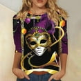 thumbnail image 2 of QATAINLAV 3/4 Length Sleeve Womens Mardi Gras Tops Sequin Print New Orleans Carnival Themed Tee Shirt Fat Tuesday Parade Blouse Multicolor L, 2 of 6