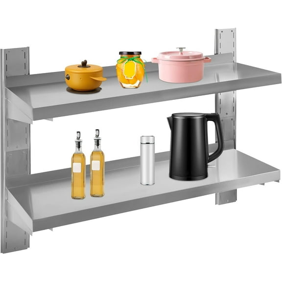 Stainless Steel Wall Shelf,2-Tier Wall Mounted Commercial Shelves,for Restaurant, Bar, Bathroom, Kitchen,Heavy Duty Storage Rack
