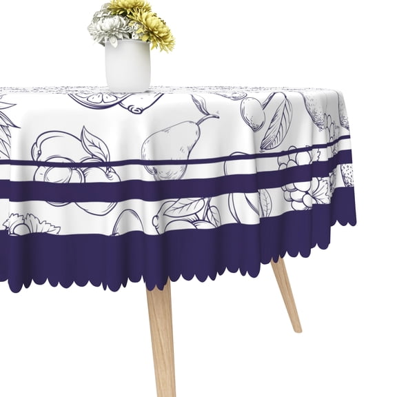 MIZHONA Blue Round Tablecloth,Fruits Pattern Table Cloth for Kitchen Party Outdoor Decor，60"