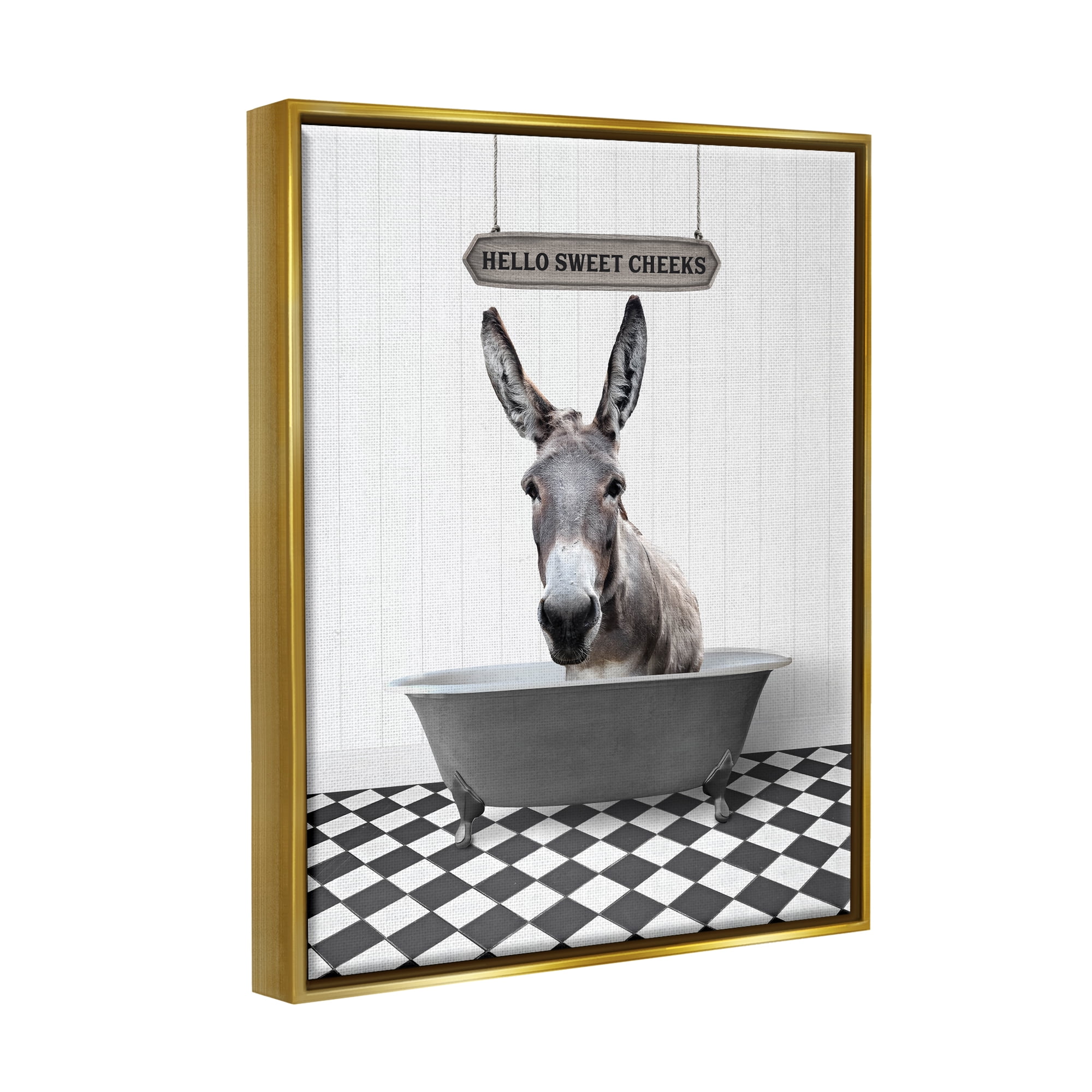 Stupell Industries Hello Sweet Cheeks Farmhouse Animals & Insects Painting Gold Floater Framed Art Print Wall Art, 17 x 21