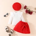 thumbnail image 2 of mgoYE Toddler Girl Clothes Solid Long Sleeve Knit Top Ruffle Wrap Tie Skorts Girls Fall Outfits Skirt Set with Beret, 2 of 9