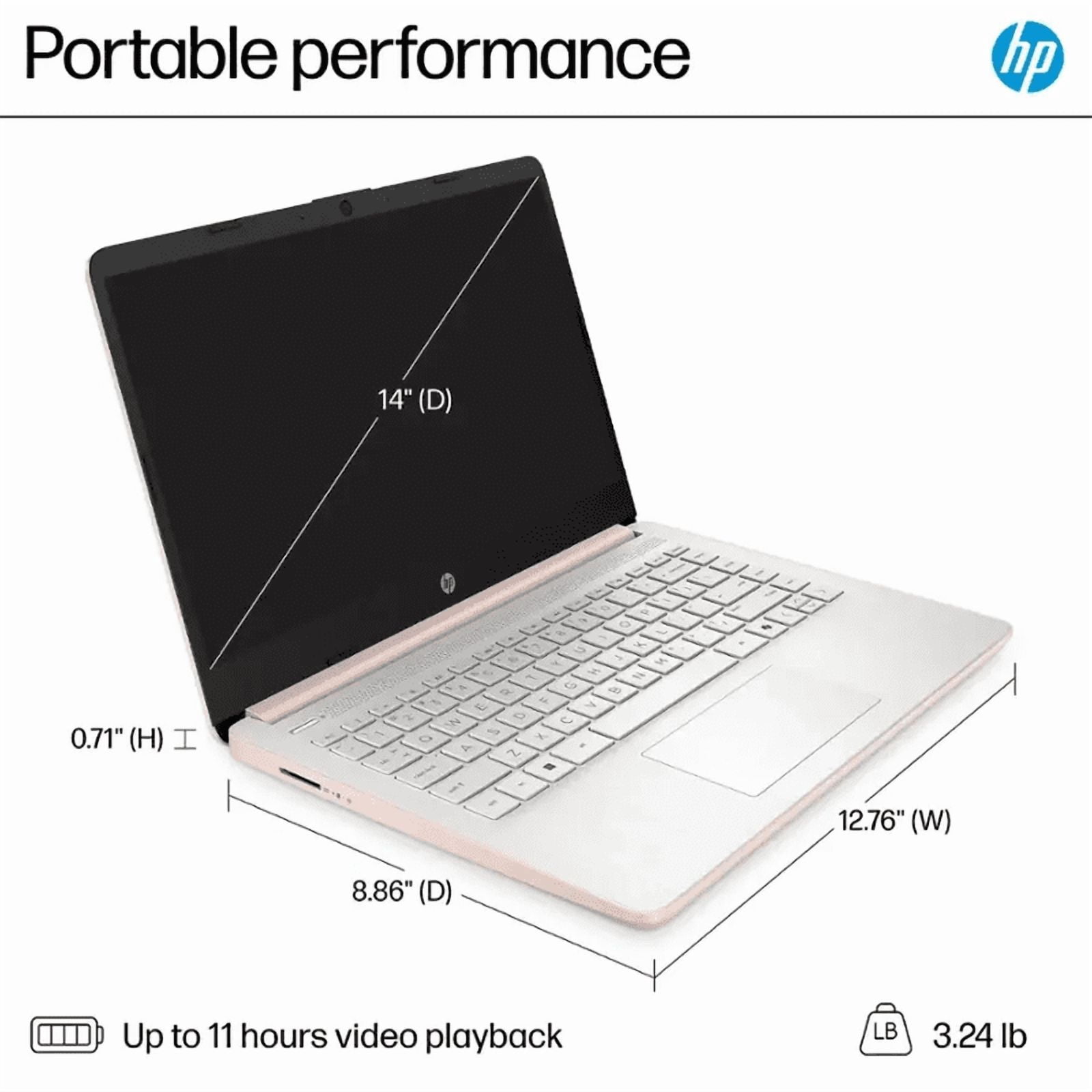 HP 14 Inch LED Laptop for Student & Business, 16GB RAM 640GB Storage (128GB UFS+512GB SD Card), Copilot Laptop with Windows 11, 1-Year Office 365, 4-core Intel Processor, NLY Earphones, Rose Gold