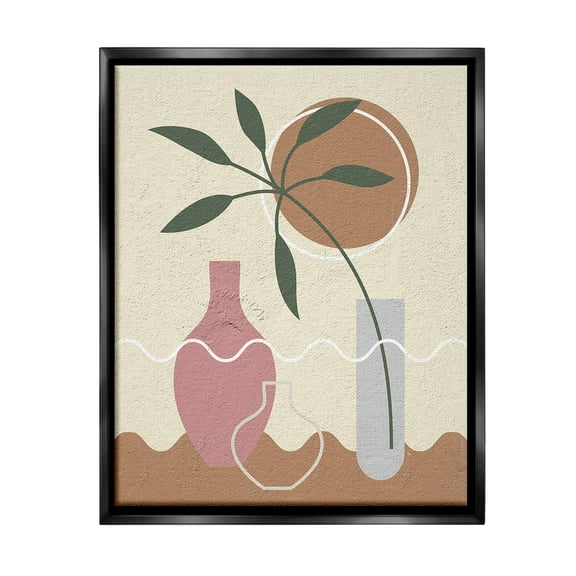 Stupell Industries Boho Vase Still Life Botanical & Floral Painting Black Floater Framed Canvas Art Print Wall Art, 17 x 21