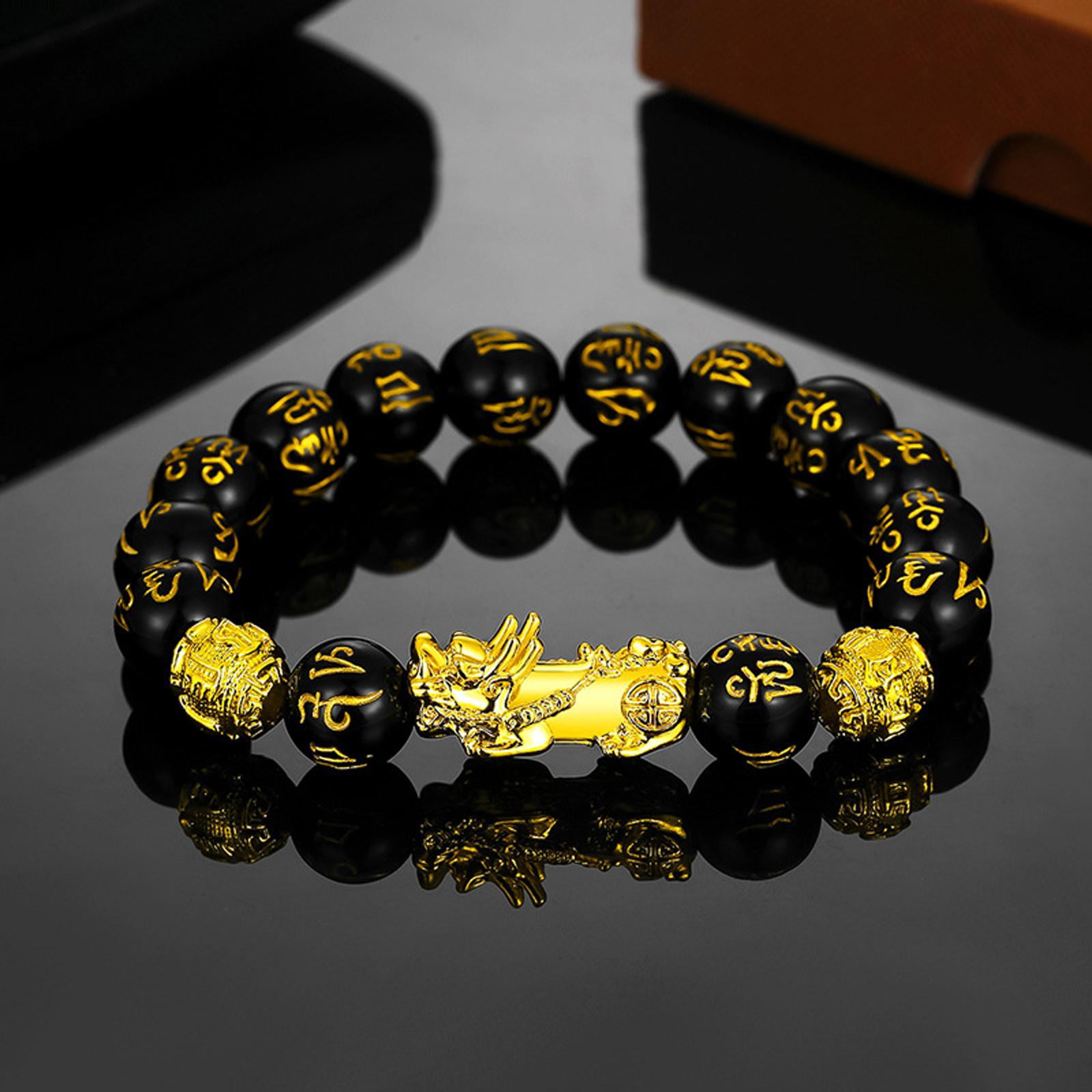 Obsidian Beaded Bracelet with 14K Yellow Gold Pony Beads