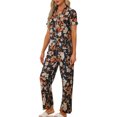 thumbnail image 4 of Conjunto de pijama de satén para mujer INSPIRE CHIC, top de manga corta y pantalones, 2 piezas, pijamas XL negro-naranja, 4 of 5