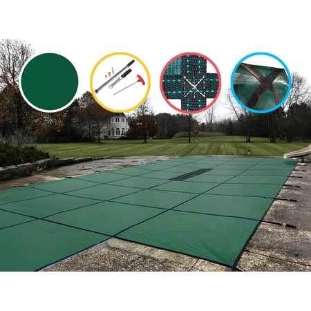 WaterWardenin-Ground Pool Safety Cover Fits 16’ x 32  Center End Step  Center Drain Panel