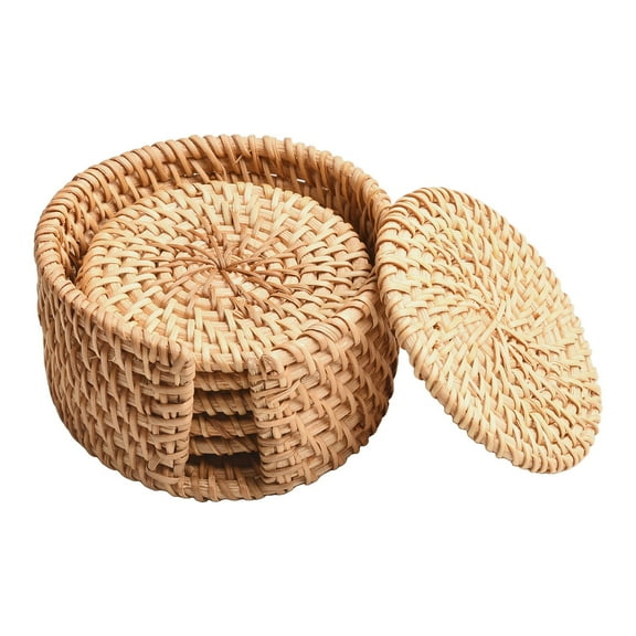 Natural Wicker Coasters Set for Hot and Cold Drinks - Handwoven Straw Mats