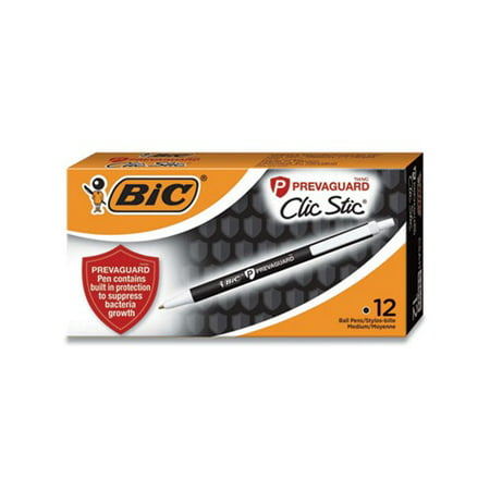 BIC PrevaGuard Clic Stic Retractable Ballpoint Pen Medium Point Black Ink 12/Pack (CSA11-BLK)