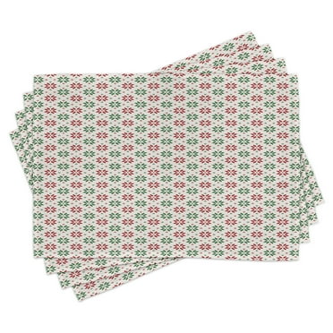 Ambesonne Christmas Place Mats Set of 4, Norwegian Rose, Standard Size, Red Green White