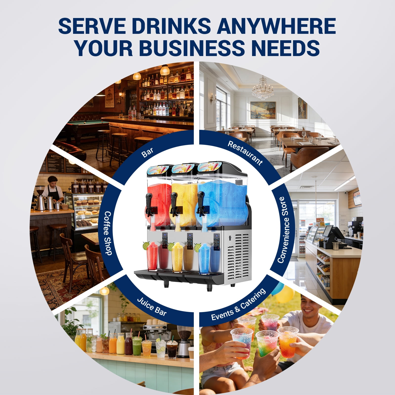 Slushie Machine Commercial, 4Gal×3 Tanks Frozen Drink Machine, 110V Stainless Steel Margarita Slushie Maker for Restaurant Bar Home Party Cocktail Alcohol Beverage Wine, 12Gal/45L