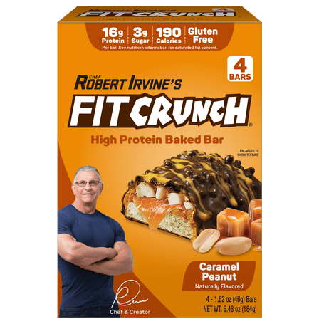 FITCRUNCH Caramel Peanut, High Protein Baked Bar, 16g Protein, 4ct