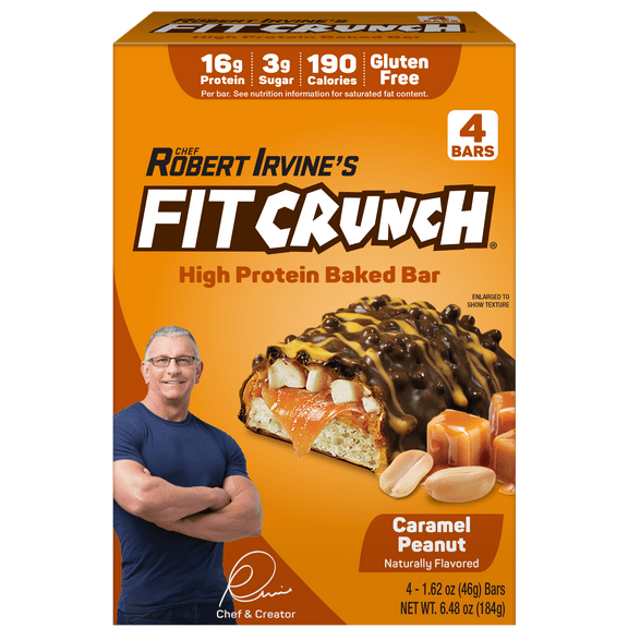 FITCRUNCH Caramel Peanut, High Protein Baked Bar, 16g Protein, 4ct