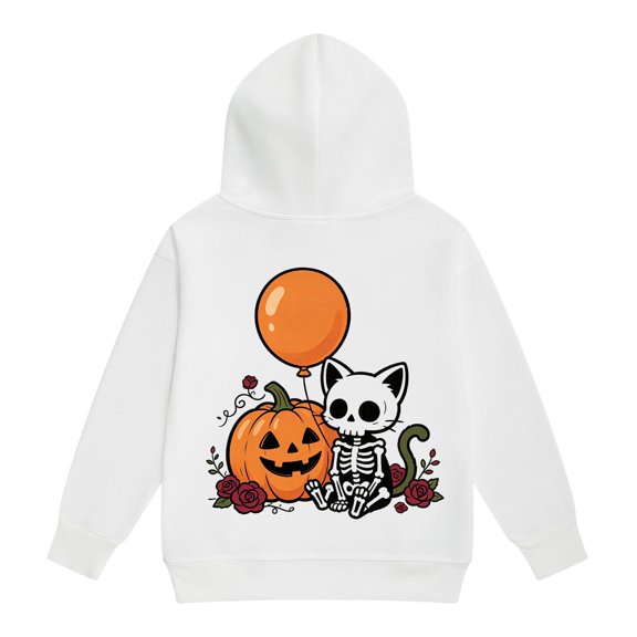 YunPes Girls Boys Hoodie Baggy Casual Graphic Sweatshirt Halloween Spooky Print Long Sleeve Pullover Kids Fashion Spring Fall Clothes