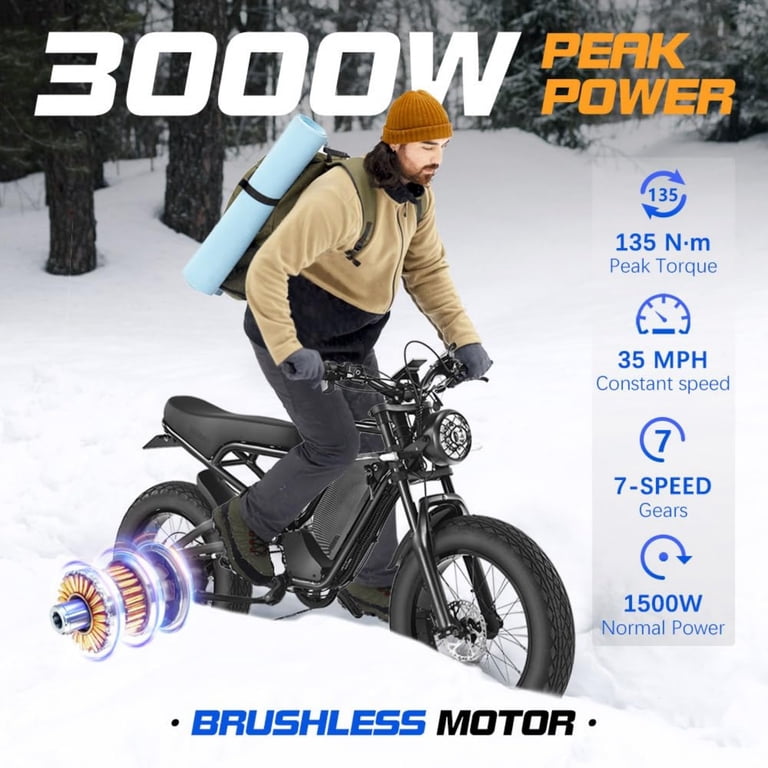 AKEZ Jaguar 1500W Electric Bike, Peak 3000W 35MPH Aluminum Alloy