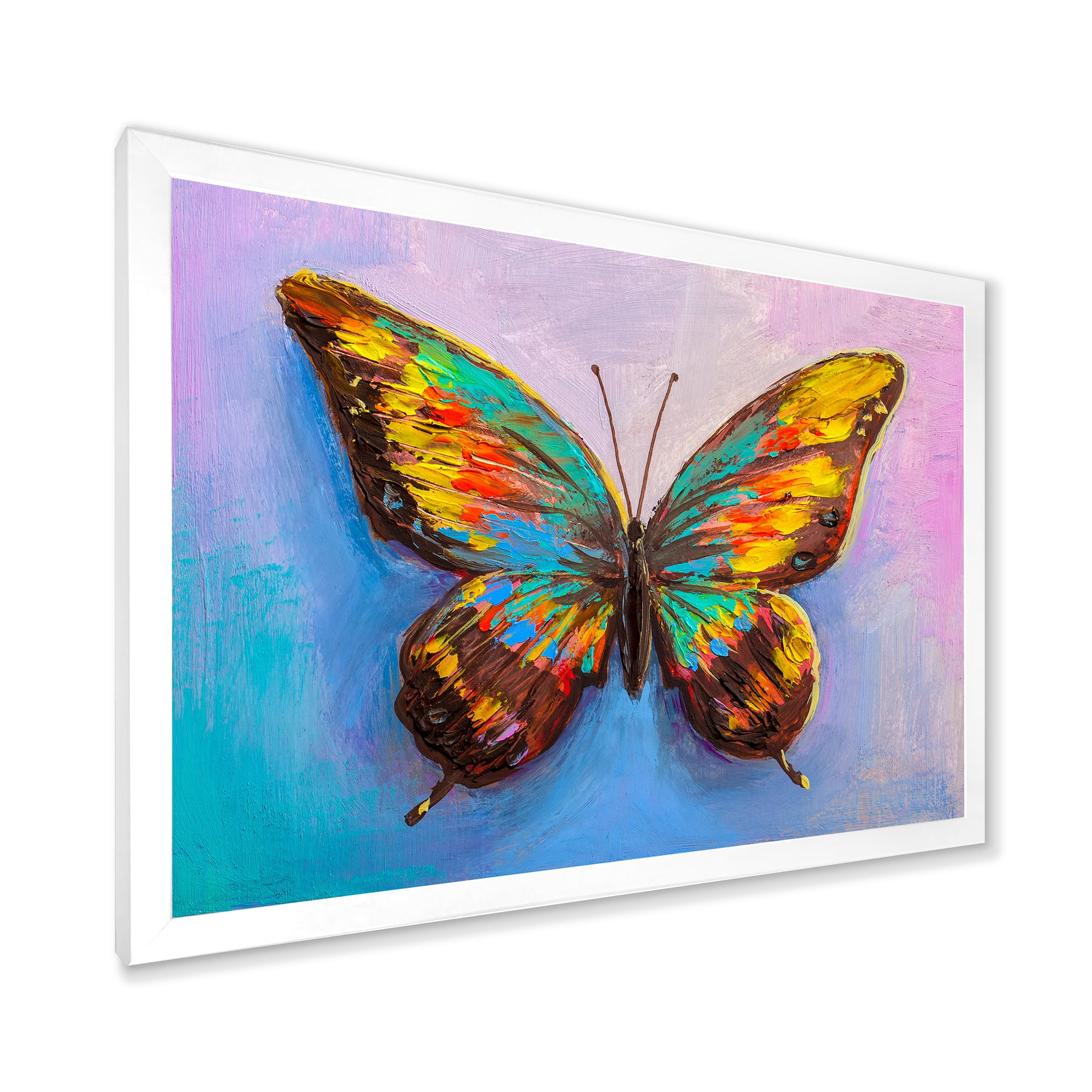 Designart 'Beautiful Butterfly In Orange and Turquoise' Modern Framed Art Print
