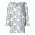 thumbnail image 3 of Fshinging Tees Tops for Women Cute Rabbit Eggs Graphic 3/4 Sleeve Button V Neck Basic Slim Undershirts White XXL, 3 of 3