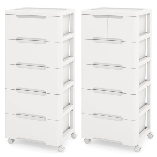 Costway 2 Pcs Chariot de Rangement Roulant en Plastique à 6 Tiroirs avec 4 Roues Universelles Commode Armoire