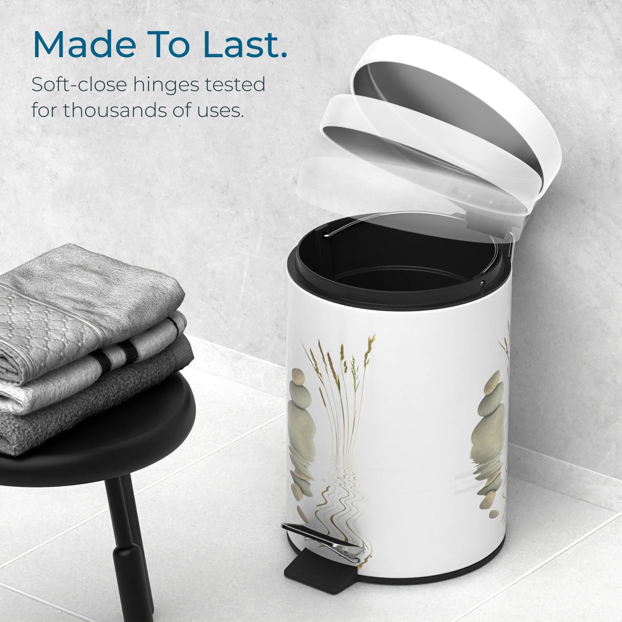Sanilo Trash Can 1.3 Gallon with Soft Close, Many New Cosmetic and Kitchen Waste Bins Available, Bathroom Bin with Inner Bucket (Balance)
