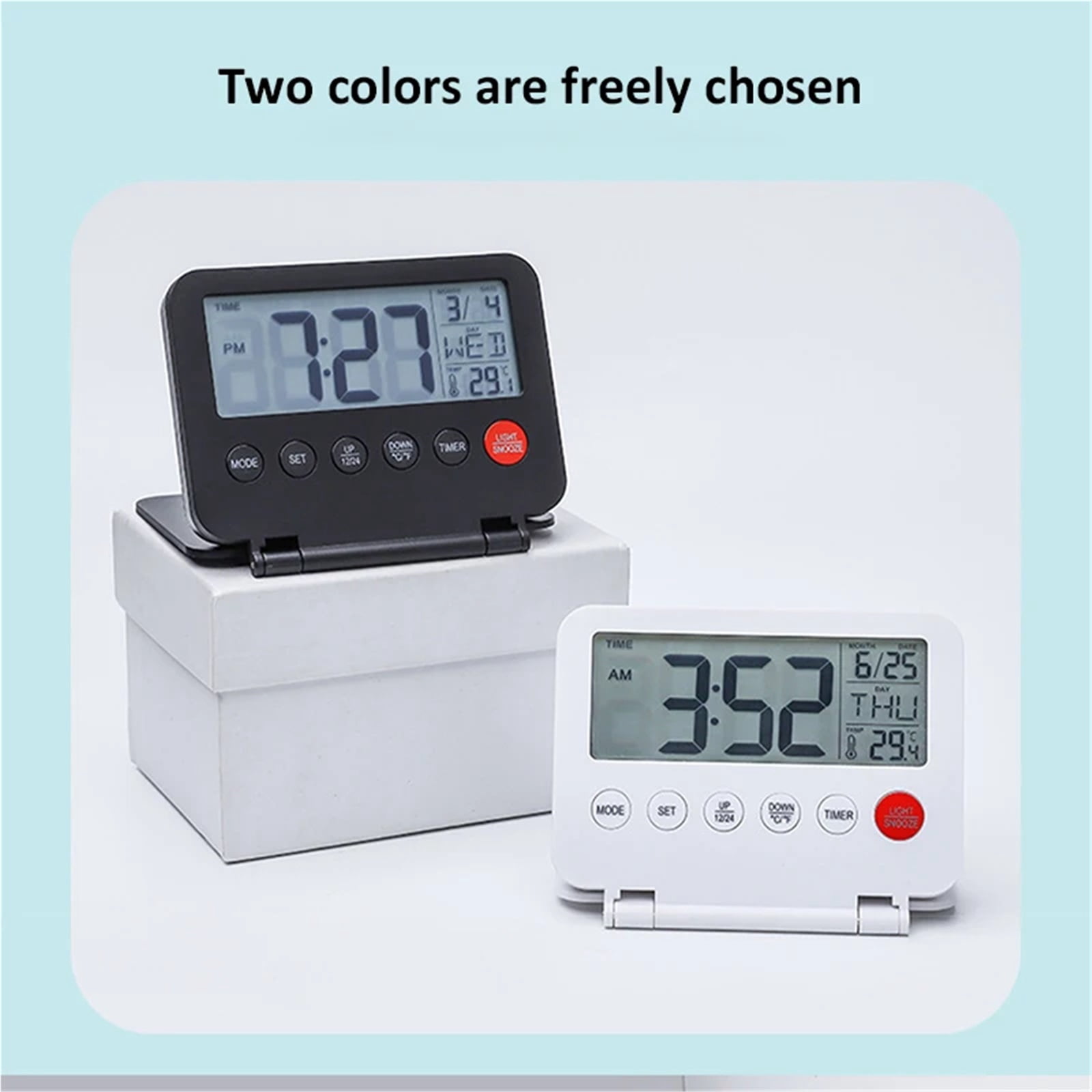 Travel Alarm Clock Ultra-thin Small Digital Clock Folding Battery Operated Alarm with Calendar/Backlight/Temp/Snooze