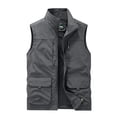 thumbnail image 5 of Agkizg Men's Outdoor Vests Solid Color Loose Fitting Multi Pocket Zip Up Stand Collar Volunteer Work Vests, 5 of 5