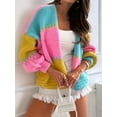 thumbnail image 6 of Women Oversized Cardigan Sweaters Open Front Color Block Lantern Long Sleeve Striped Knit Outwear Coats Pink S, 6 of 8