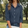 thumbnail image 2 of Curuila Long Sleeve Shirts For Women Button Down Solid Color Lapel Comfortable T Shirt Navy Size 3Xl, 2 of 6