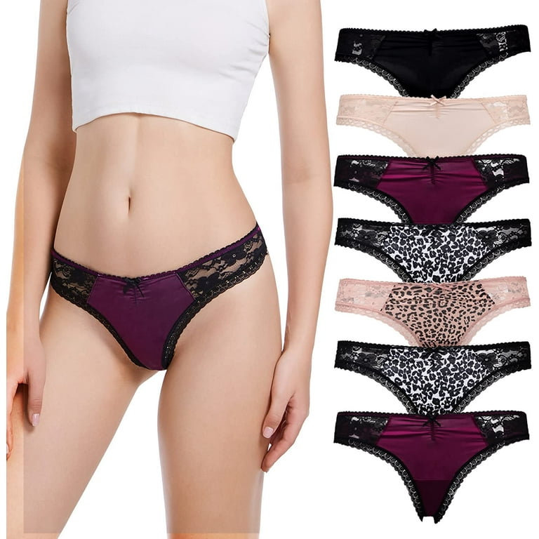 LYYTHAVON 7 Pack Thongs for Women, Lace Stretchy Spandex Nylon Underwear 