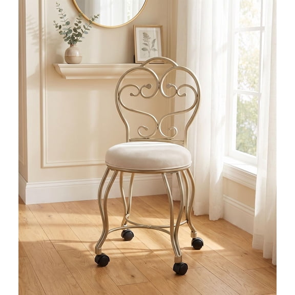 Victorian Vanity Stool with Back - Silver