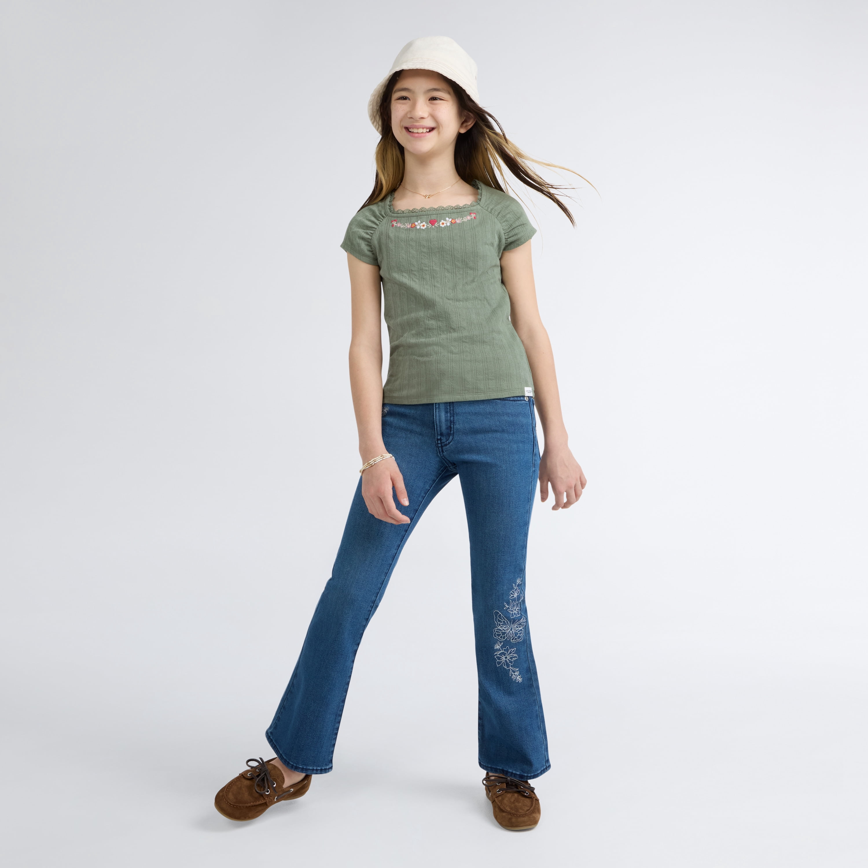Levi Strauss Signature Girls Ruched Short Sleeve Top, Size 4-16