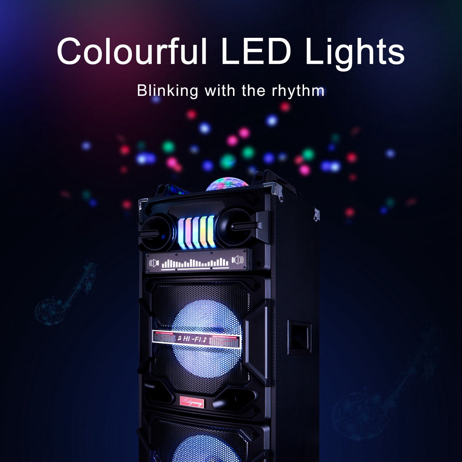 Lohoms Portable Wireless Speaker, Dual 10 Inch Woofer & Dual 2 Inch Tweeter High Powered Portable Trolley Bluetooth Speaker System, Microphone, Remote, Handle, Wheels, DJ LED Light