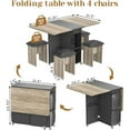 thumbnail image 4 of Lamerge Folding Dining Table Set for 4, Dinner Table with 4 Leather Chairs and Shelves, Space Saving Foldable Dining Table with 6 Wheels, Kitchen Table Set for Small Spaces (Grey), 4 of 8