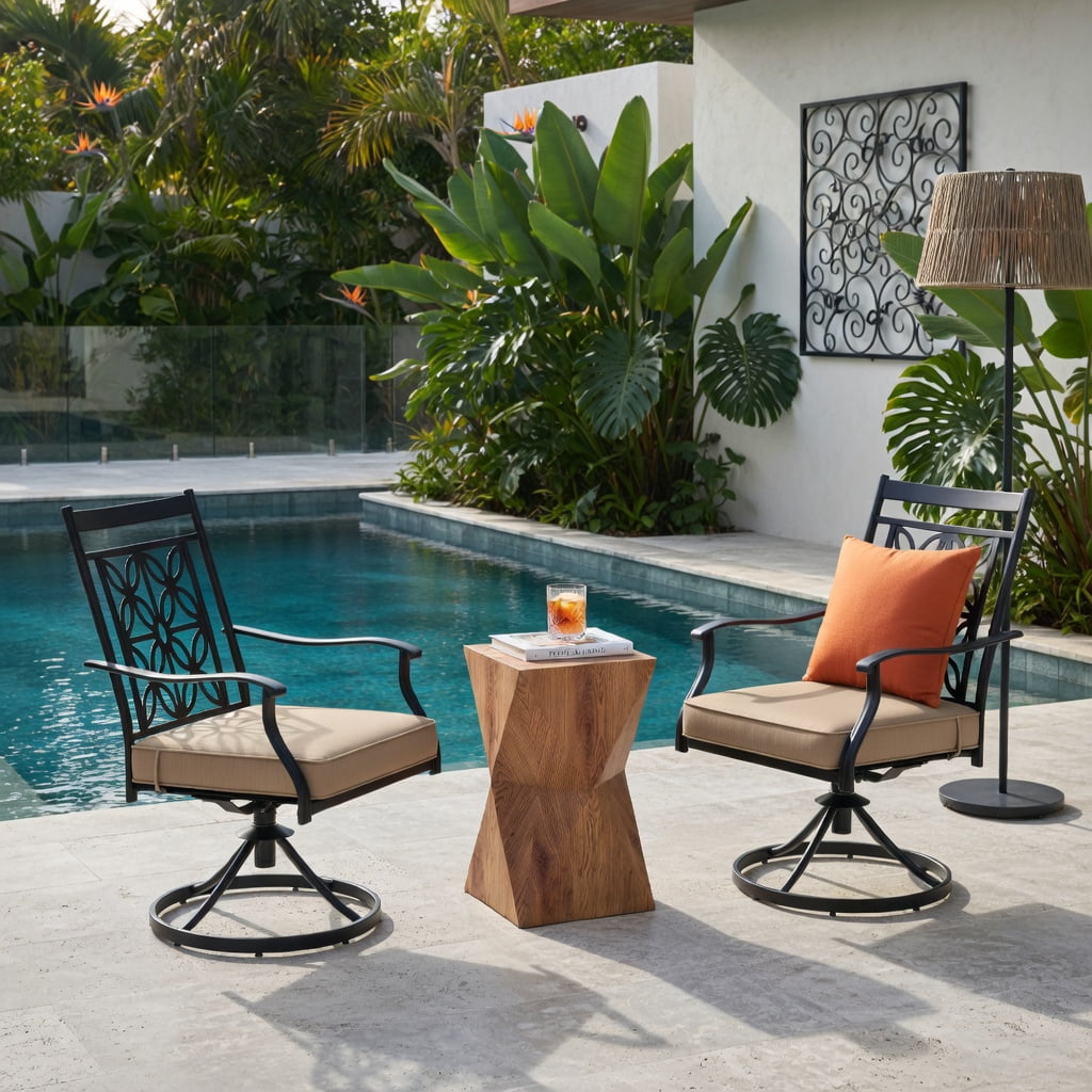 Hommoo 2-Pack Outdoor Swivel Patio Chairs with Blossom Pattern Backrest, Thick 3.5" Cushions, Heavy-Duty Metal Frame, Weather-Resistant Garden Seating, Black