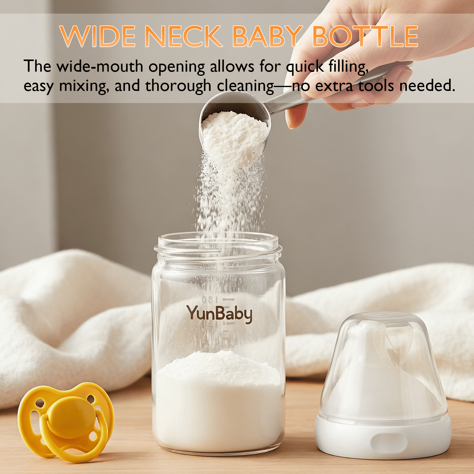 YunBaby Newborn Baby Bottle 6oz, Made of Borosilicate Glass, Anti-Colic, with a Wide Neck, Breast-Like Nipple, Natural Glass Baby Bottles, 3 Pack