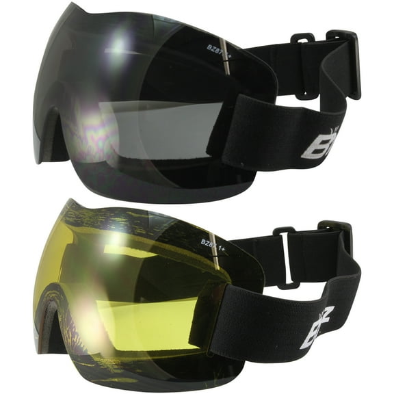 Birdz Eyewear Starling Frameless Skydiving Motorcycle Goggles 2 Pairs with Smoke & Yellow Lenses