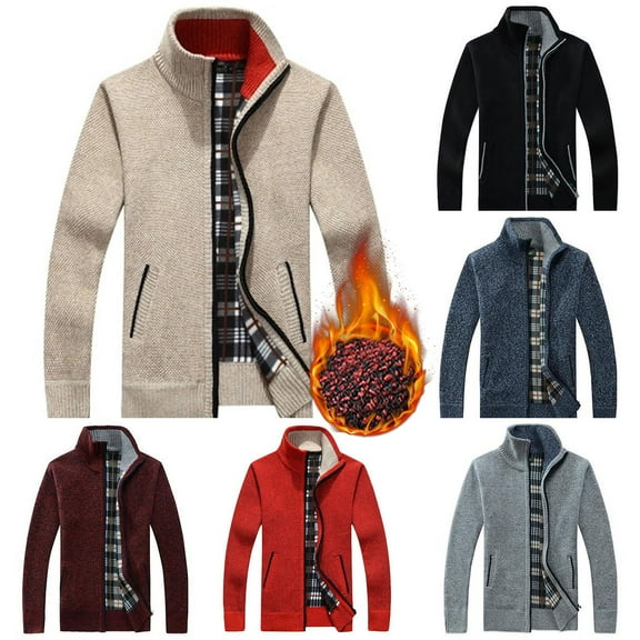 Miluxas Mens Sweater Cardigan Knitted Long Sleeve Men Sweaters Fall Wine