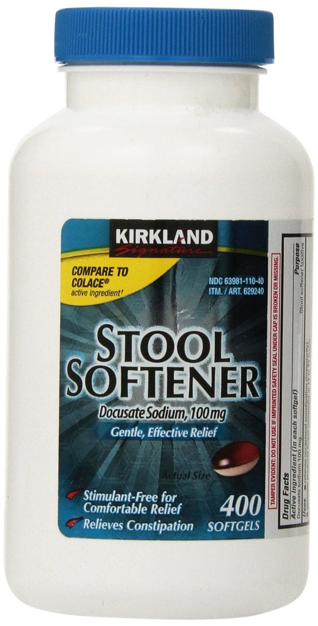 Compare Stool Softener to Colace! - Kirkland Signature Stool Softener Docusate Sodium 100 Mg, (400 Softgels) in One Bottle