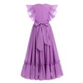 thumbnail image 3 of IBTOM CASTLE Flower Girl Flowy Ruffle Chiffon Trim A-Line Dress for Kid Wedding Junior Bridesmaid Communion Party Pageant Maxi Belted Gown 7-8 Years Purple, 3 of 8