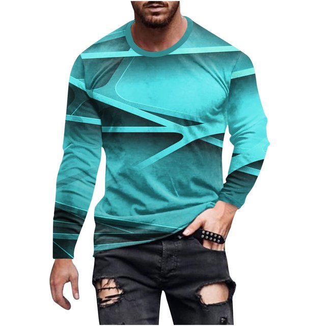 Birdeem T-Shirts à Manches Longues pour Hommes, Col Rond Décontracté, Chandail à Manches Longues, T-Shirt Imprimé Rayé, Blouse, Hauts T-Shirts à Manches Longues pour Hommes