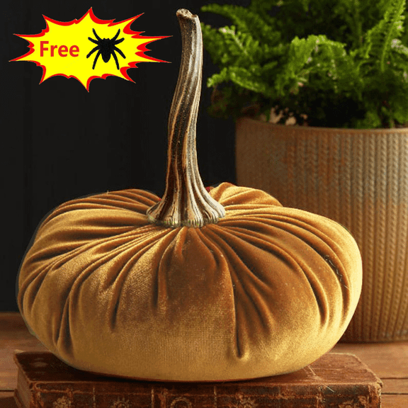 Suncoda Fall Decorations 1 Pc Faux Assorted Velvet Pumpkins Decorative Foam Pumpkins for Farmhouse Fall Wedding Thanksgiving Halloween Table Centerpiece Mantel Kitchen Decor 6*6in (Free Spider)