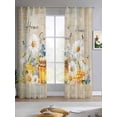 thumbnail image 2 of Daisy Spring Floral Sheer Curtains 63 Inch Length 2 Panels Set for Living Room/Bedroom, Farmhouse Botanical Bees Elegant Kitchen Curtains Grommet Semi-Sheer Curtains Window Treatments 42"x63"x2, 2 of 7