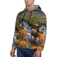 thumbnail image 3 of Haiem Mountain Cows Flower Stream Patterned Men's Hoodie with Kangaroo Pocket - Ideal Pullover Sweatshirt for Daily Wear, Travel, and Home-Large, 3 of 7
