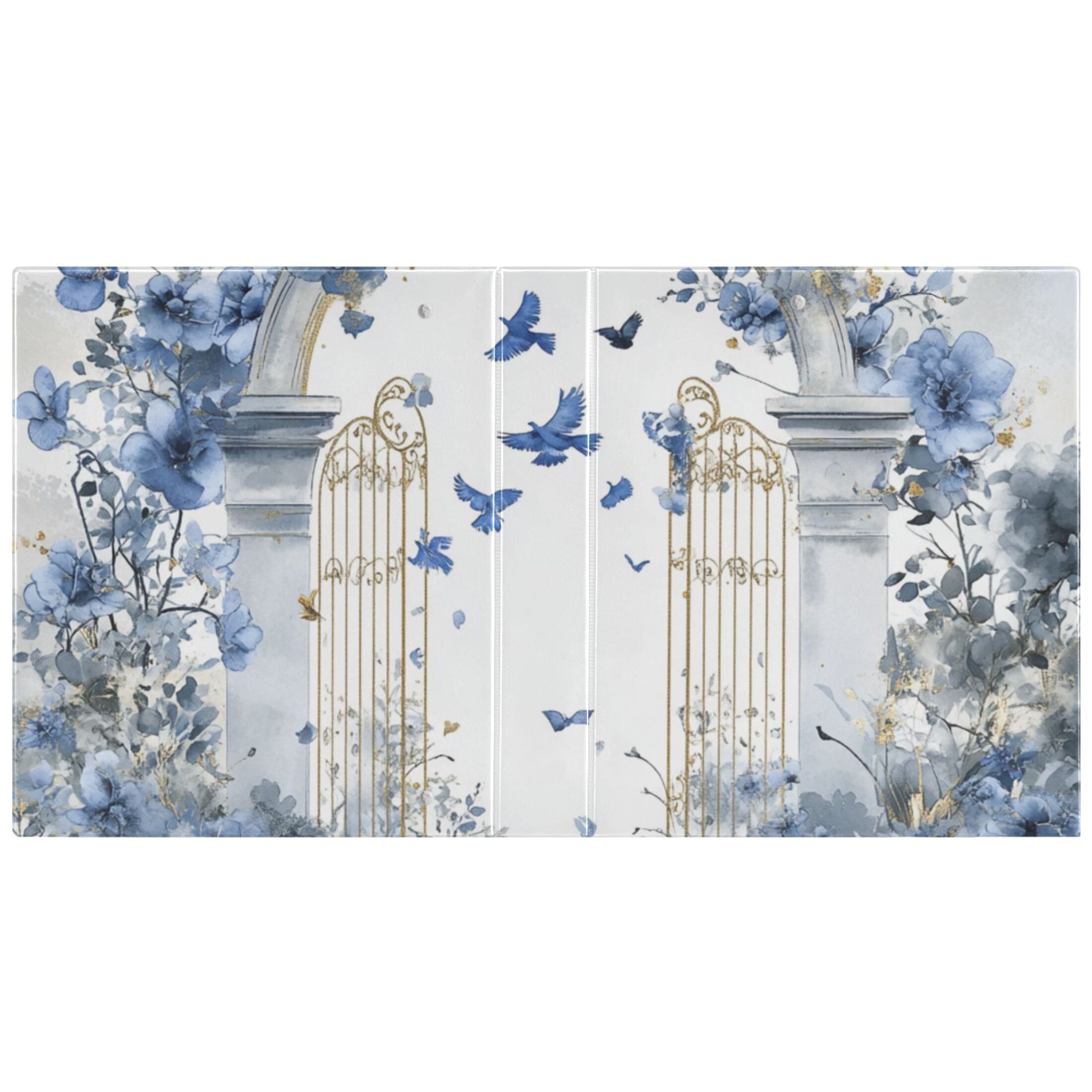 Blue Floral Gates 3 Ring Binders 1.5 inch Hardcover File Folders with Interior Pockets A4 Size Organizer for School Office Hospital Set of 2