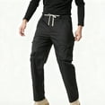 thumbnail image 1 of Ceisia Men Solid Color Fleece Multi Pocket Work Pants Loose Drawstring Gift Elastic Cuff Trousers, 1 of 7